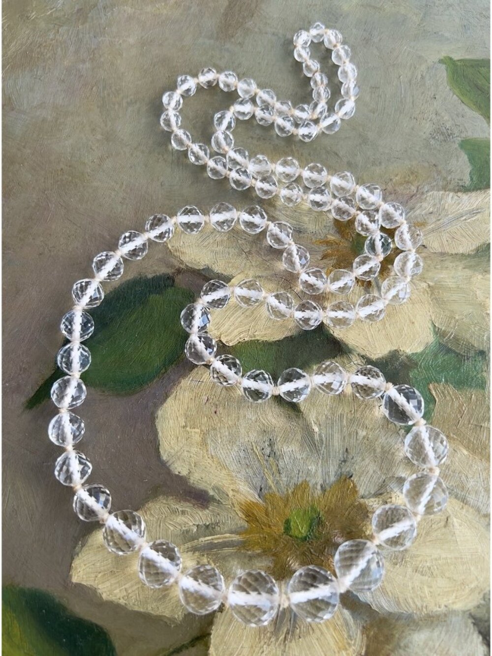 Vintage Art Deco Faceted Rock Crystal Graduated Long 34” Hand Knotted Necklace